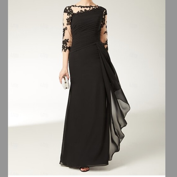 Womens Elegant Evening Gown Lace Floral Embroidered Bodycon Maxi Dress 3/4Sleeve - Picture 2 of 10